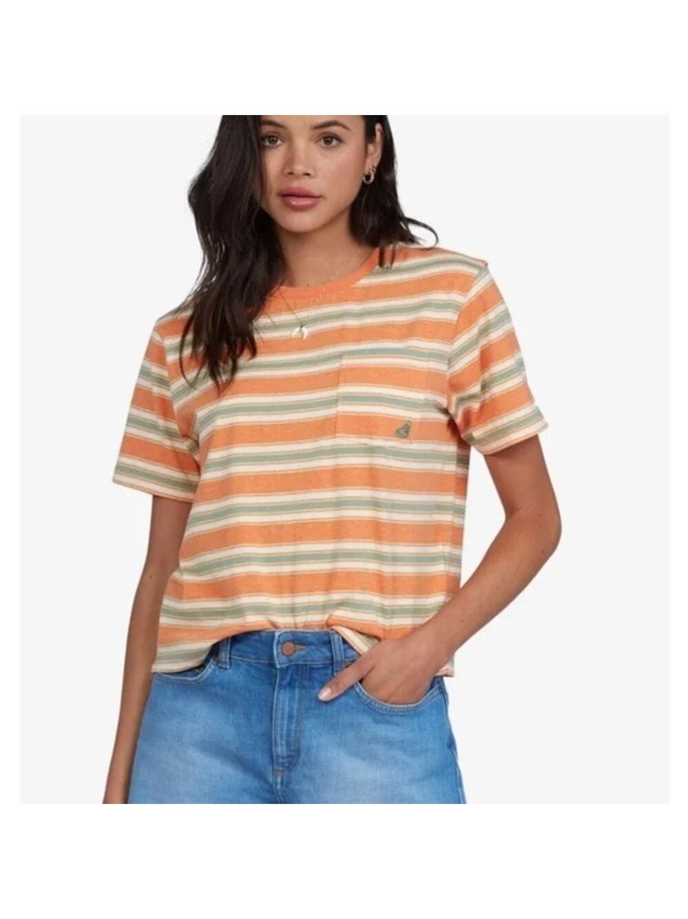 Roxy Womens Striped Cropped Boxy Tee. 
Size Medium